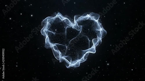 Glowing blue heart shape formed by lightning on a starry night sky background