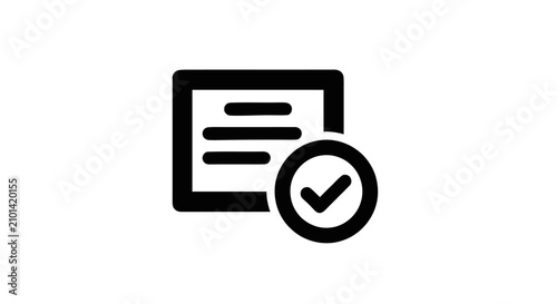 Fotografi A verified document icon with a checkmark is shown clearly on a white background in a graphic design