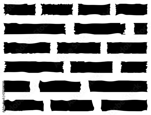 Wavy ripped masking tape banners. Collection of black torn paper tape strips with wavy ripped edges in multiple shapes. Black torn paper tape strips flat design. Vector illustration.