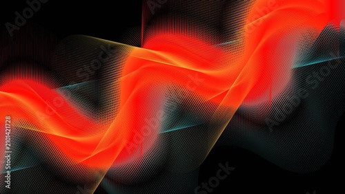 Obraz na plátne Dynamic flowing lines abstract art vibrant red and yellow gradient with dark bac