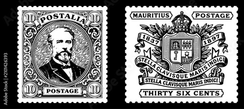 Canvastavla Vintage Postage Stamp Collection, Antique Style Vector Illustration Set