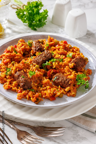 Balkan Rice Pilaf with Savory Minced Sausages