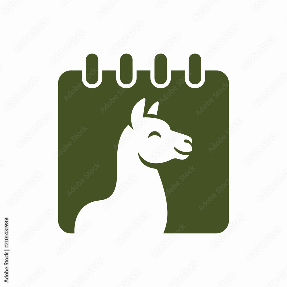 Fototapeta premium Alpaca head icon inside green calendar frame.