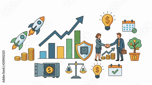 Business growth success investment and partnership concepts illustrated