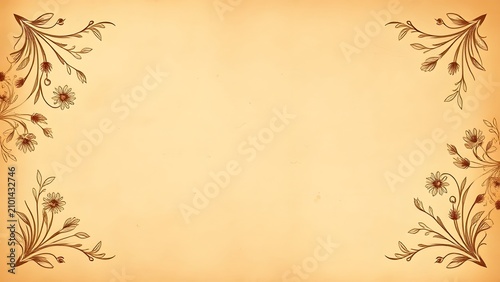 Vintage Floral Border on Aged Paper Background.
