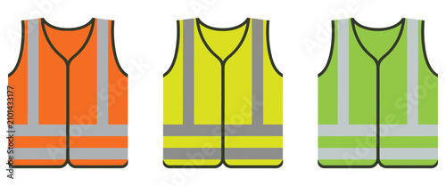 Classic Work Safety Vest Hi Vis Viz Clothing Orange Green Yellow Flouro Symbol Icon Vector for Construction, Roadwork, Industrial, and Safety Design