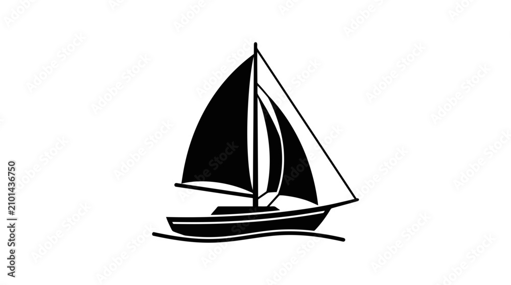 Fototapeta premium Minimalist Silhouette Sailboat on Water Vector Icon