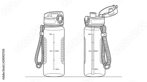 Quadro su tela Water Bottle with Measurement Markings and Carrying Strap Featuring Drink, Conta