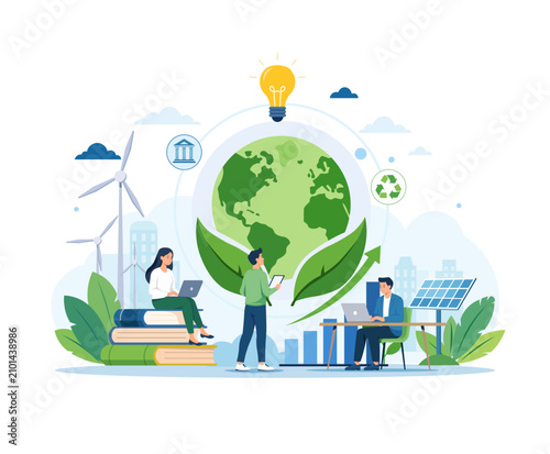 Illustration in vector style, that presents Green Technology Business Concept.