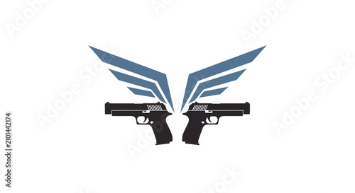 Quadro su tela Symmetrical pistols with blue wings logo