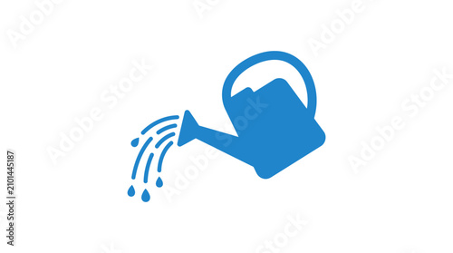 Schilderij op canvas Blue Watering Can Icon Symbolizing Gardening Horticulture and Plant Care for Sus