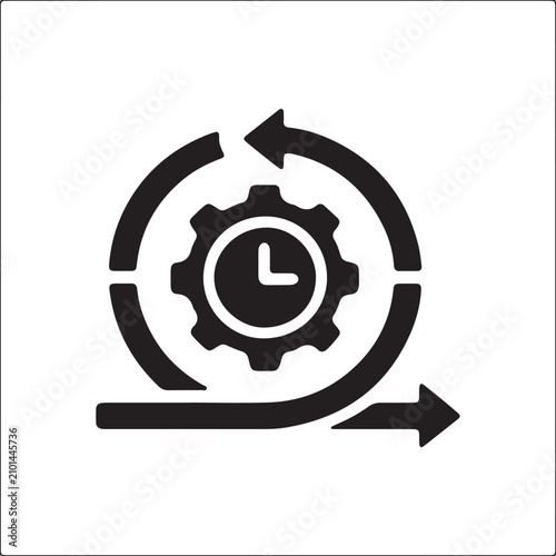 Gear with clock and arrows. Business process optimization icon.