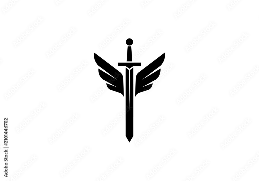 Obraz premium Winged sword knight crest heraldry logo icon