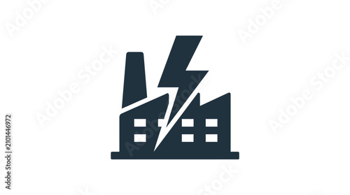 Stylized icon depicting a factory building struck by a lightning bolt, symbolizing industrial power, energy production, or a potential power outage.