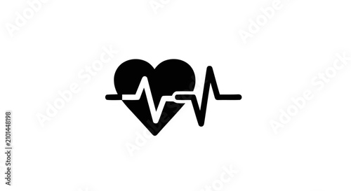 Tableau sur toile A black heart symbol with an electrocardiogram line through it on a white background