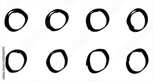 Tableau sur toile Bold and black freestyle doodle circle icons on white page