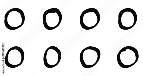 Konstfotografi Bold and black freestyle doodle circle icons on white page