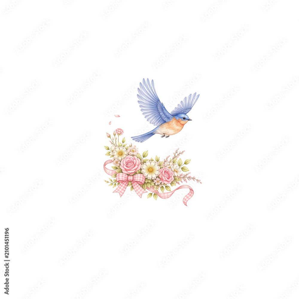 Fototapeta premium illustration of a blue bird with flowers