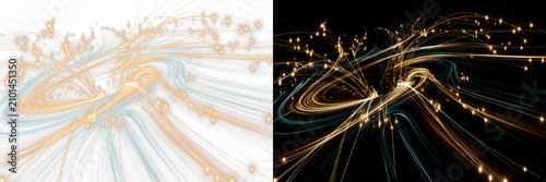 Fotografía Abstract digital fractal art with swirling golden light trails and blue energy waves
