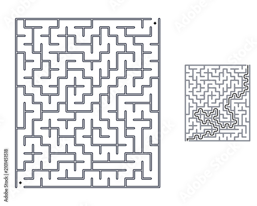A detailed visual showing a maze puzzle next to its solved version. The left maze presents the challenge, while the right maze highlights the complete solution path.