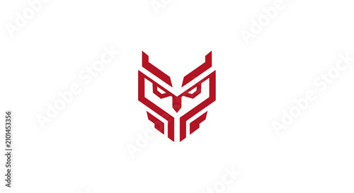 Fotografie Red geometric owl face mascot logo design.