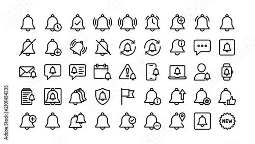 Fotografía Collection of numerous bell icons in various styles and states