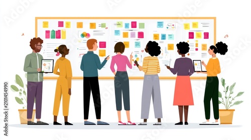Diverse group working on a whiteboard