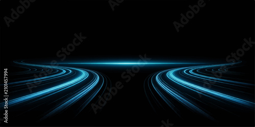 Cuadro en lienzo Abstract Blue Futuristic Wave Background with Glowing Lines, Dynamic Motion Desi