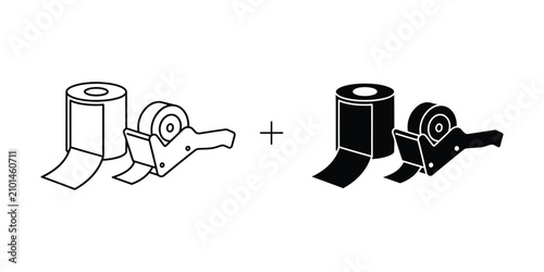 Art brush and pet food tray icons in outline and solid style