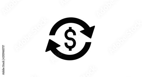 Canvastavla Black Money Exchange Icon Featuring a Dollar Sign Surrounded by Circular Arrow S