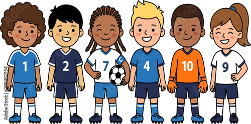 Tableau sur toile Kids Soccer Team Cartoon Illustration