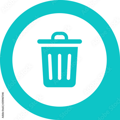 Принти на полотні Trash bin icon with teal flat solid style for delete garbage remove waste bin re