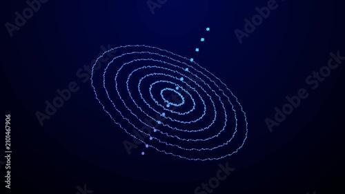 Abstract sphere of particles. 3D space. Information in 3D particles. Seamless loop.