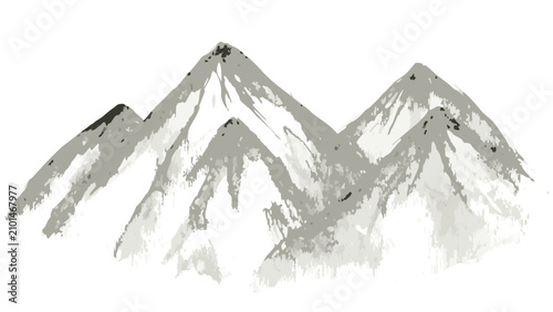 Foto Watercolor mountain peaks with gray and white tones against a white background a