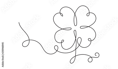 Continuous line drawing of a four-leaf clover representing luck, success and prosperity minimalist style vector illustration on white background