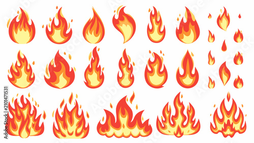 Foto Collection of fire flame vector illustrations in varying shapes and sizes agains