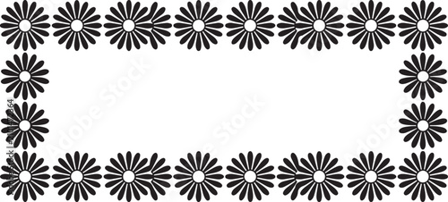 Symmetrical black and white digital illustration of a decorative rectangular frame with repeating circular floral motifs