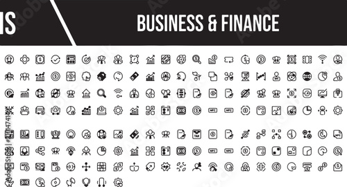 A comprehensive collection of business and finance line icons for web, app design, marketing, corporate management, and banking presentation