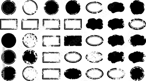 Collection of distressed vector stamps and empty ink textured badges design set