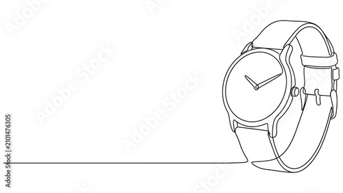 Quadro su tela A minimalist line drawing of a wristwatch with leather strap and buckle