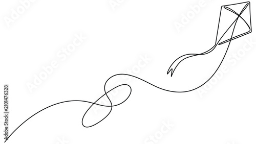Fotografie A simple line drawing of a kite flying in the air with a long tail
