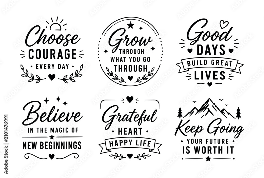 Obraz premium Collection of motivational quotes and positive affirmations in decorative typography