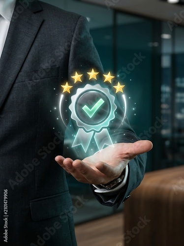 Corporate Trust and Certification Concept Featuring Premium Award Seal with Approval Symbol for Business Reliability