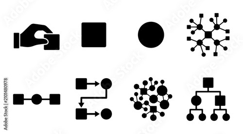 Schilderij op canvas Abstract Network & Process Icons: Connection, Flow, Structure, Data, Organizatio