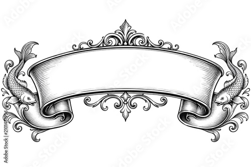 Curved Vintage Engraved Ribbon - Black Arching Parchment Scroll Banner