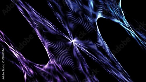Abstract glowing purple and blue particle wave animation on black background