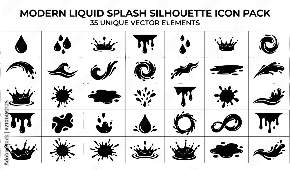 Fototapeta premium Abstract Liquid Splash and Water Drop Silhouette Editable Vector Set