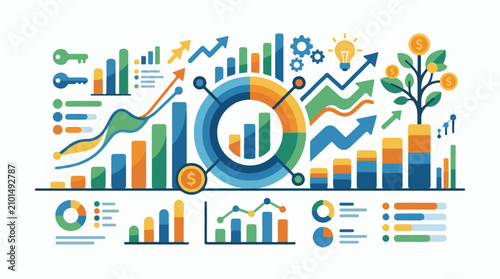 Colorful infographic elements illustrating financial growth and data analysis