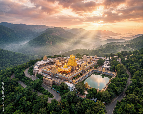Majestic Sunrise at Tirumala Venkateswara Temple, Tirupati Hills, Andhra Pradesh