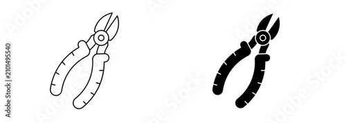 Minimalist Wire Cutter Vector Icon with Editable Stroke, Diagonal Cutting Pliers Line Illustration for Electrical Work